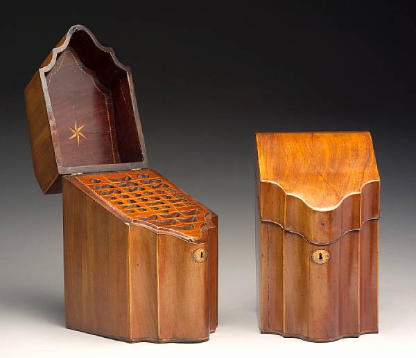 Appraisal: A pair of George III line inlaid mahogany knife boxes