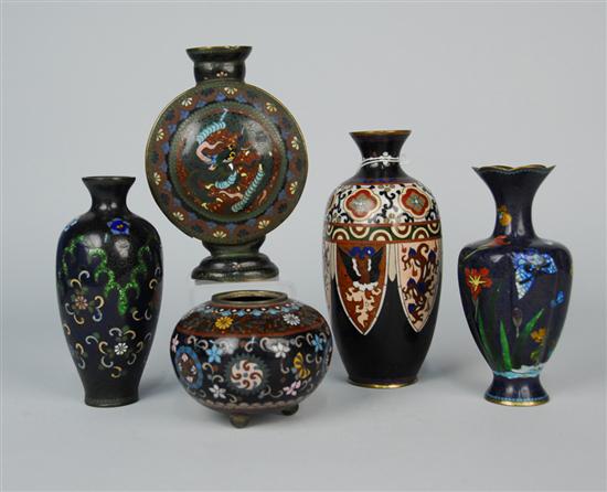 Appraisal: COLLECTION OF FIVE JAPANESE CLOISONNE VASES height of tallest inches