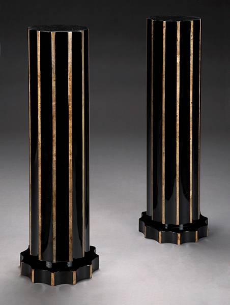 Appraisal: A Pair of Art Deco style exotic wood pedestals late