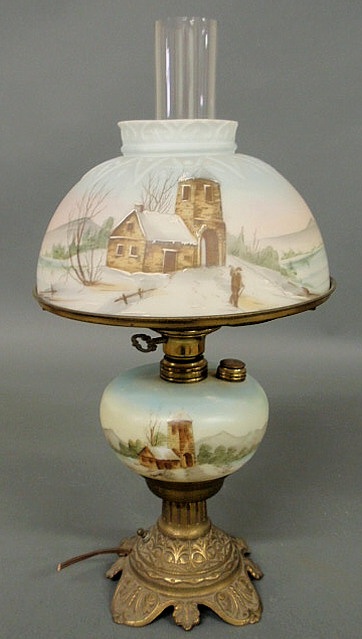 Appraisal: Victorian oil lamp with matching shade and base electrified h