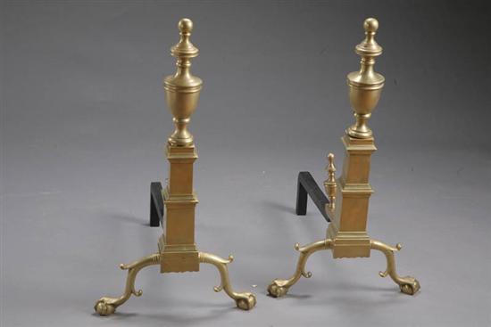 Appraisal: PAIR OF CHIPPENDALE-STYLE BRASS ANDIRONS American early th century Urn