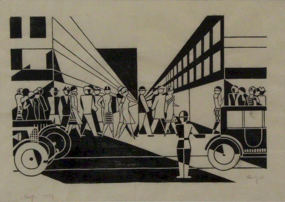 Appraisal: GERD ARNTZ GERMAN - Woodblock Strasse K nigsallee D sseldorf