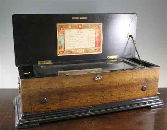 Appraisal: A th century Swiss walnut musical box with inch cylinder