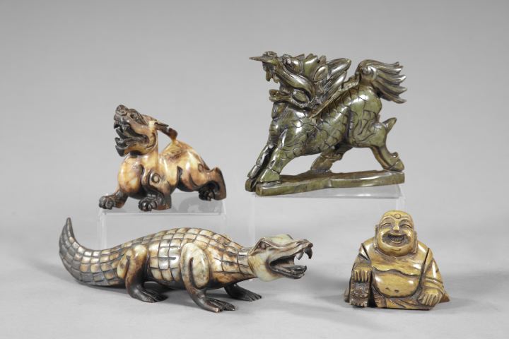 Appraisal: Interesting Four-Piece Collection of Chinese Carved Jade Figures depicting an