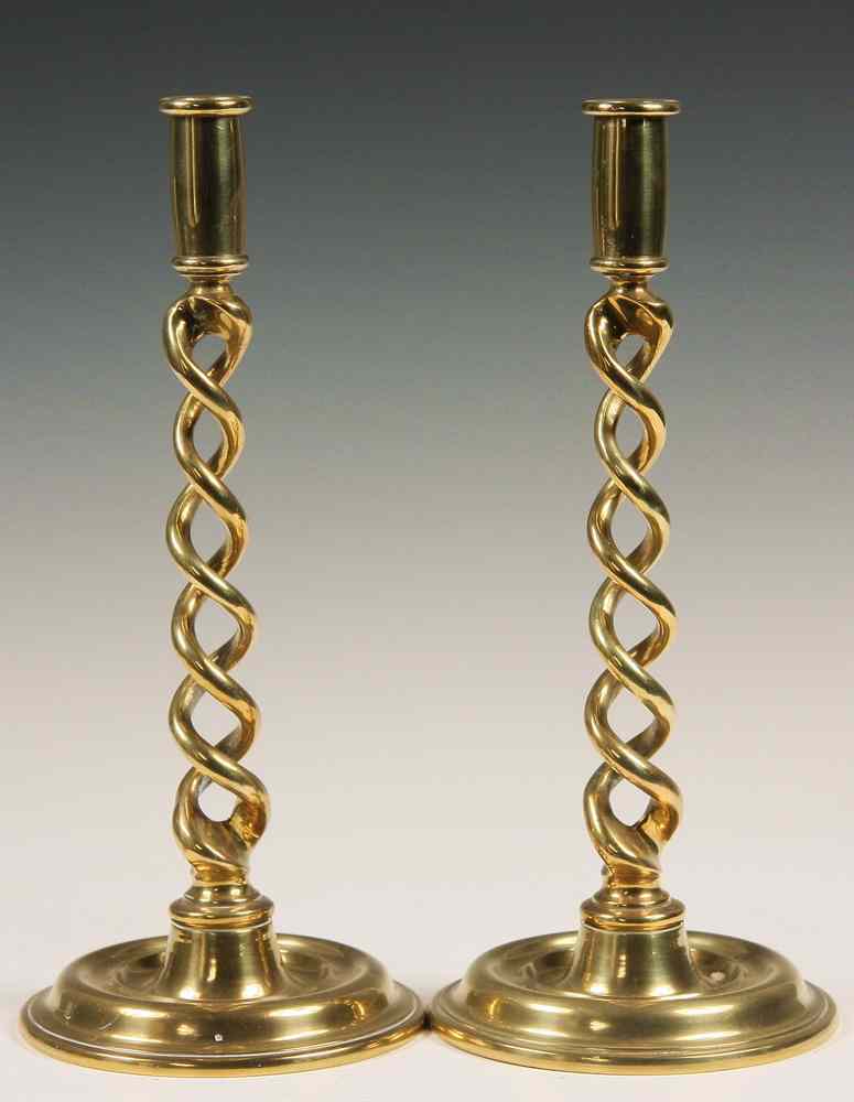 Appraisal: PAIR BRASS CANDLESTICKS - Pair of early th c English