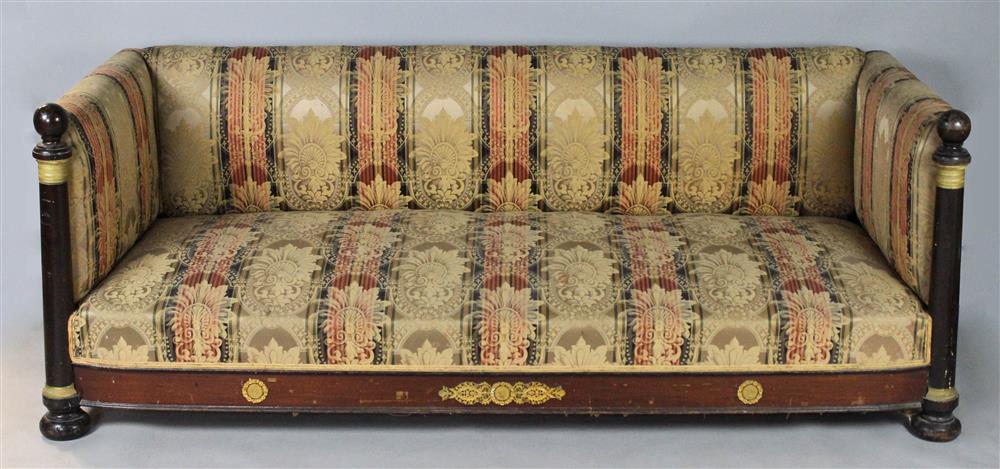 Appraisal: SECOND EMPIRE ORMOLU MOUNTED PARCEL EBONIZED MAHOGANY UPHOLSTERED SOFA mid-