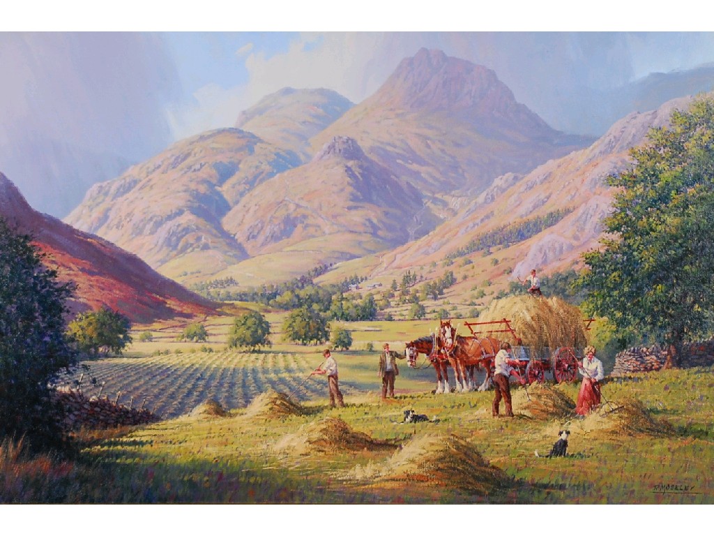 Appraisal: RONALD MOSELEY b OIL ON CANVAS 'Haymaking in Langdale Lake