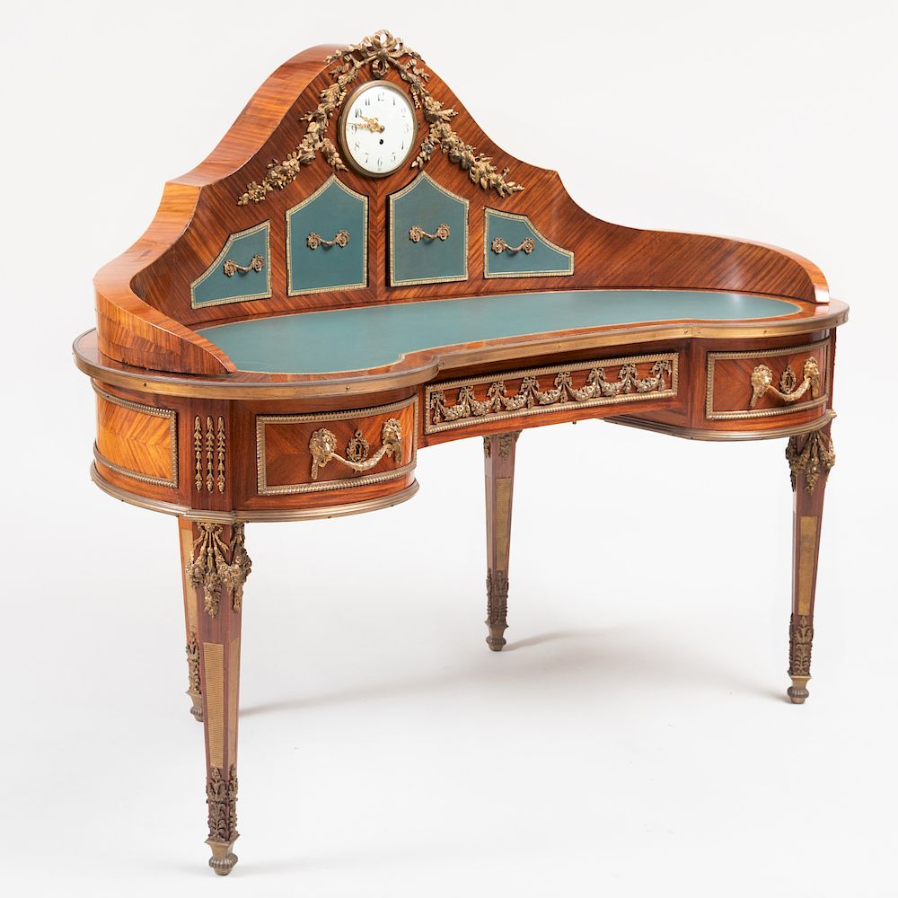 Appraisal: Unusual Louis XVI Style Ormolu-Mounted Kingwood Kidney-Shaped Desk with Cartonnier