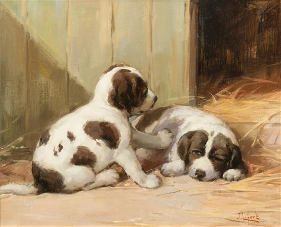 Appraisal: Sale Lot Jean Louis Lefort French - Puppies oil on