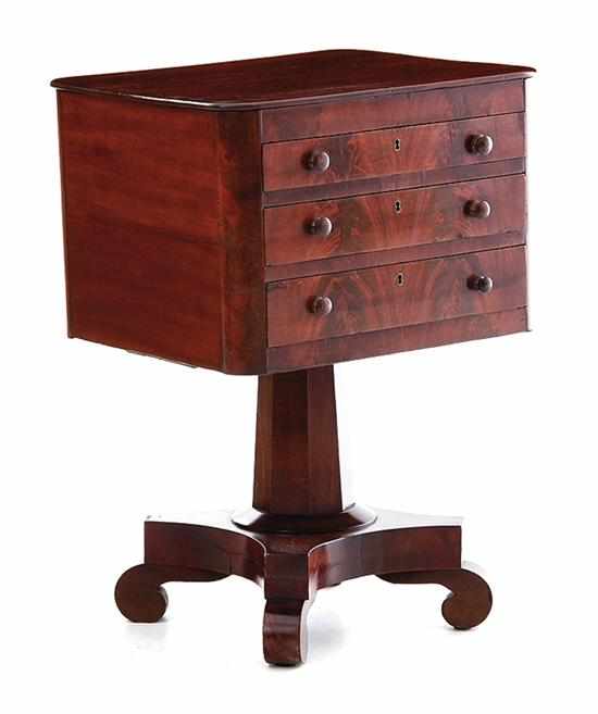 Appraisal: American late Classical mahogany worktable circa rectangular top with rounded