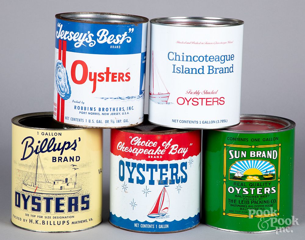 Appraisal: Five gallon oyster tins Five gallon oyster tins to include