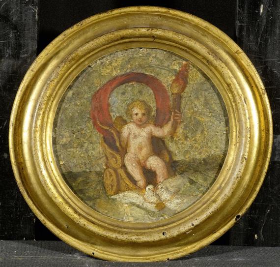 Appraisal: ITALY PROBABLY TH C Pair of paintings putti Oil on