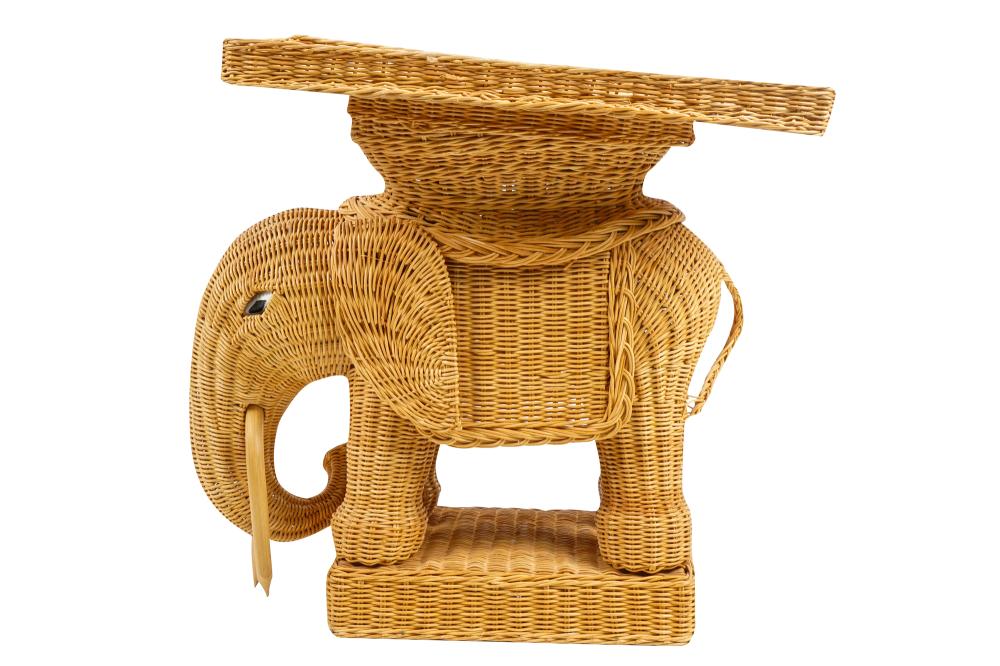 Appraisal: WICKER ELEPHANT TRAY TOP TABLEwith painted eyes inches wide inches