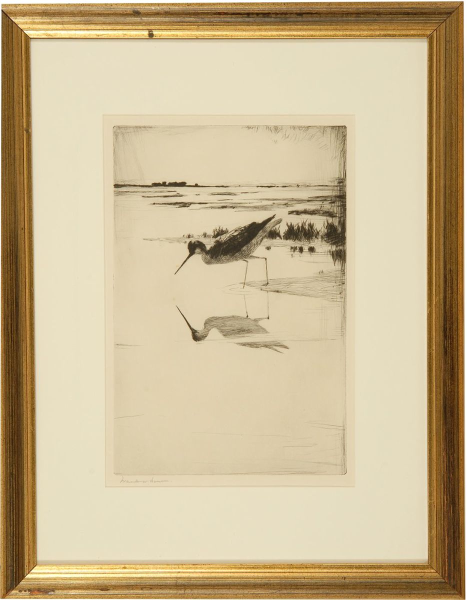 Appraisal: FRAMED FRANK BENSON DRYPOINT ETCHING A lone yellowlegs Signed lower