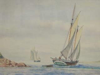 Appraisal: John Leavitt - watercolor Schooner heading out to sea John