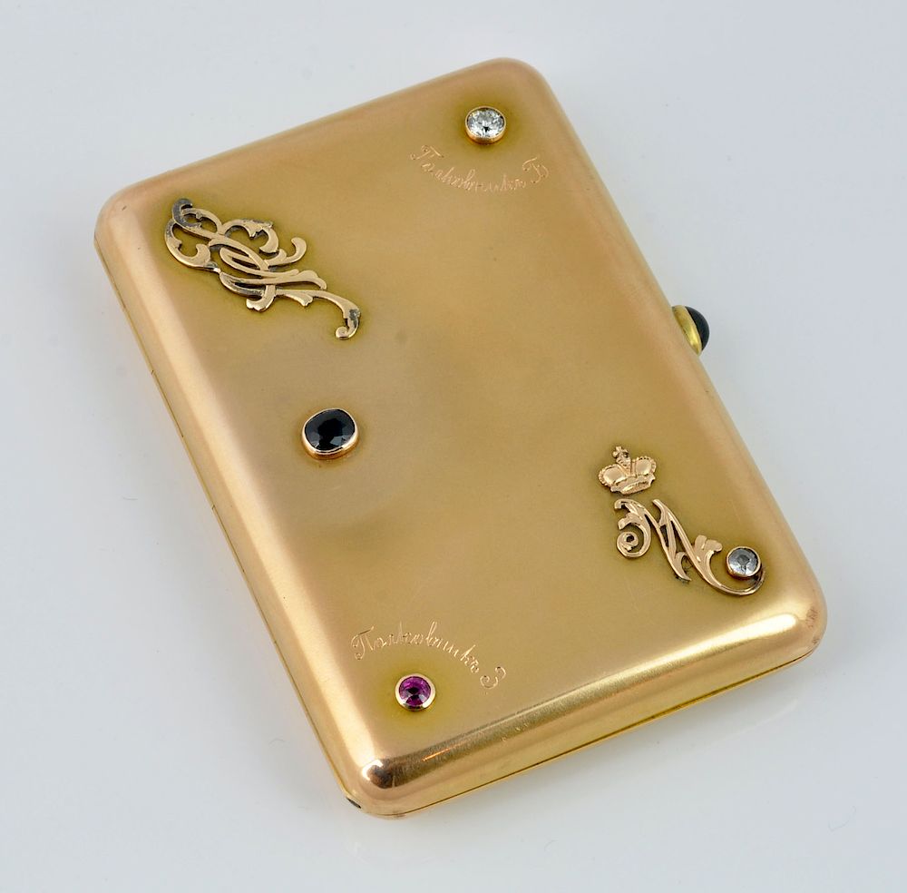 Appraisal: Gold Russian Cigarette Case with Gem Stones Gold Russian cigarette