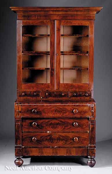 Appraisal: An American Classical Mahogany Secretary Bookcase c cove molded cornice