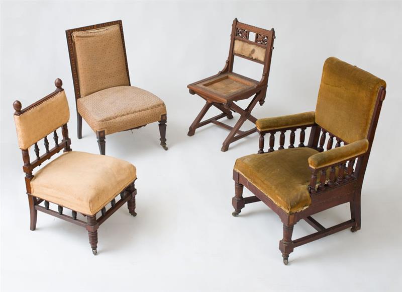 Appraisal: FOUR MISCELLANEOUS VICTORIAN CHAIRS Walnut mahogany marquetry x x in