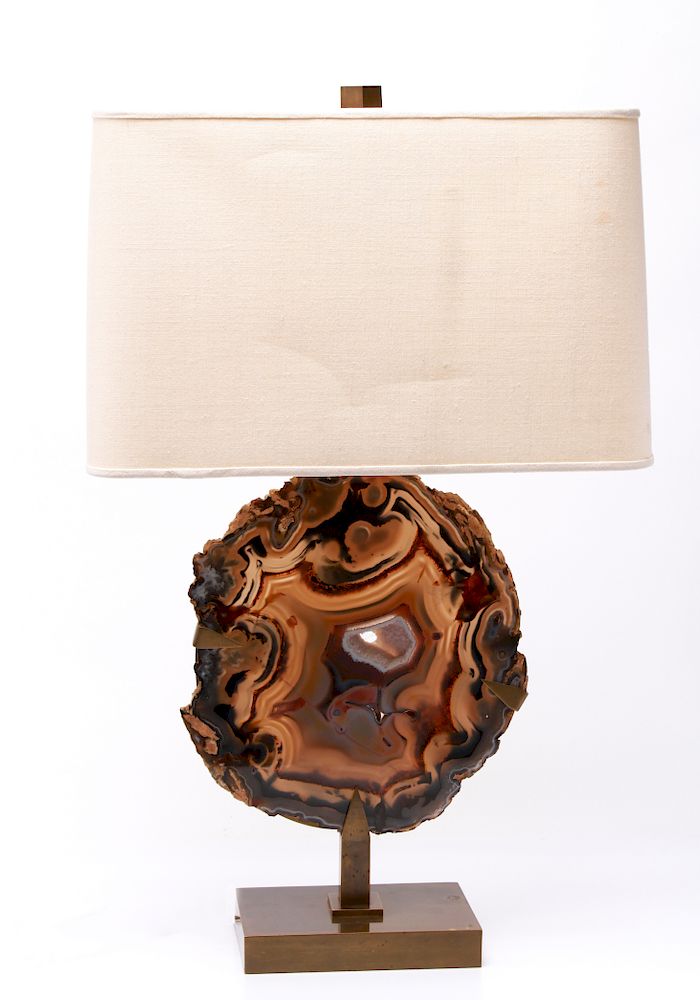 Appraisal: Willy Daro Agate Geode Brass Table Lamp Willy Daro brass