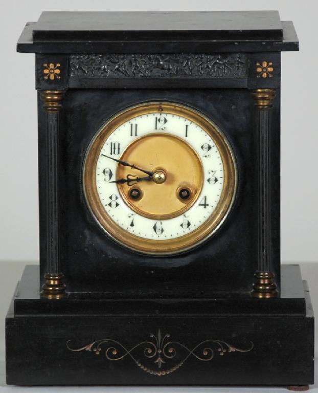 Appraisal: LATE NINETEENTH EARLY TWENTIETH CENTURY BLACK SLATE MANTEL CLOCK the