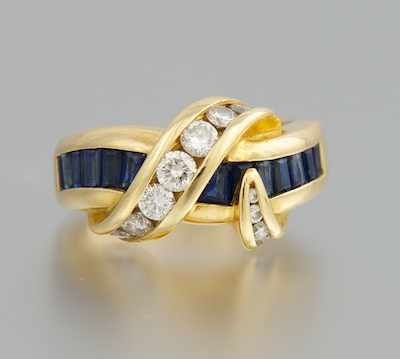 Appraisal: Signed Charles Krypell k Diamond and Sapphire Ring From the