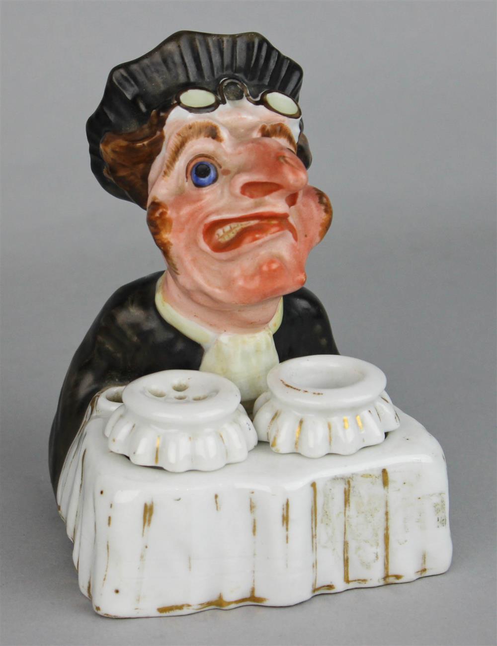 Appraisal: PORCELAIN INKSTAND late th C modeled as a grotesque bust