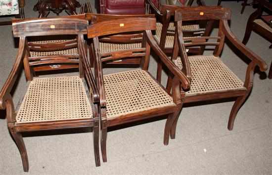 Appraisal: Group of six Anglo-Indian style mahogany cane seat armchairs Estimate