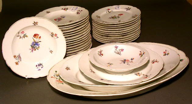 Appraisal: Partial English porcelain service with floral decoration dinner plates diam