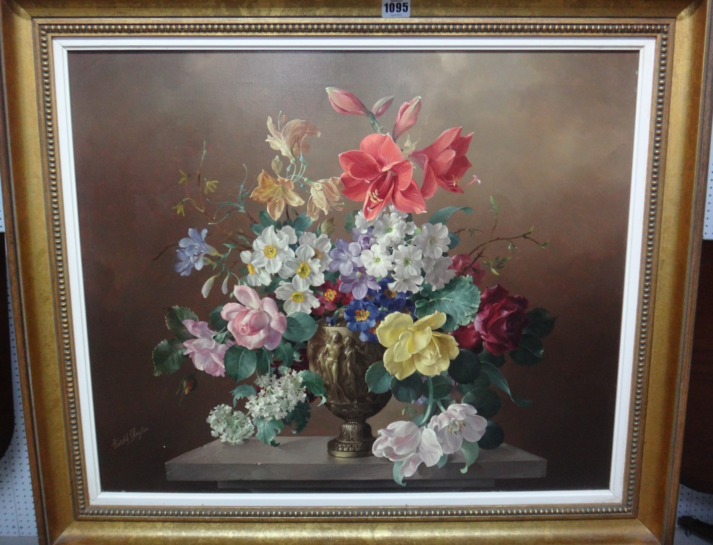 Appraisal: Harold Clayton - Flowers in a bronze vase oil on