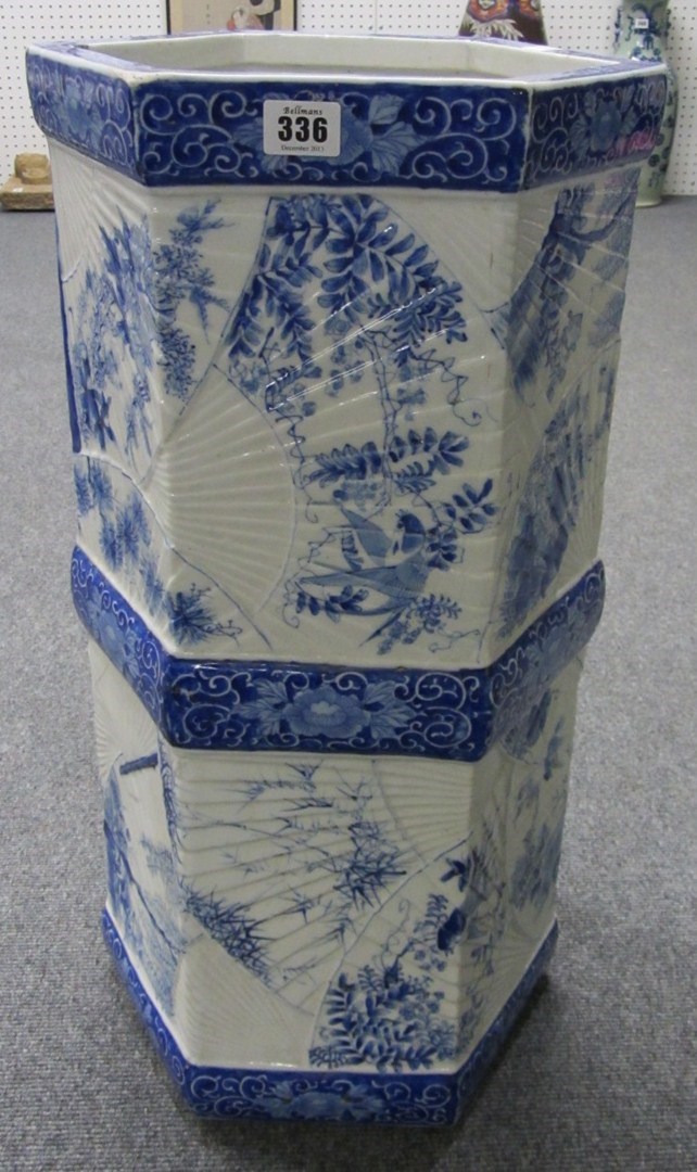 Appraisal: A Japanese porcelain blue and white hexagonal stick stand circa