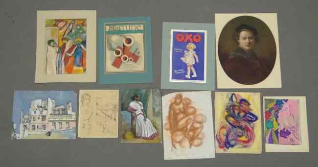 Appraisal: Misc artwork portfolio including Matisse signed print original paintings watercolor