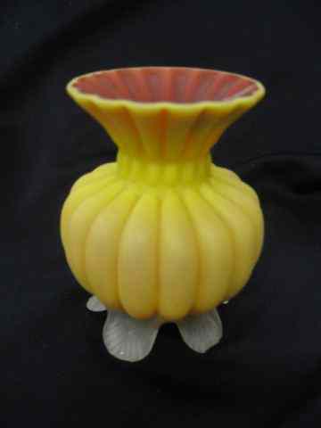 Appraisal: Victorian Satin Art Glass Vase cranberrycased with yellow ribbed body