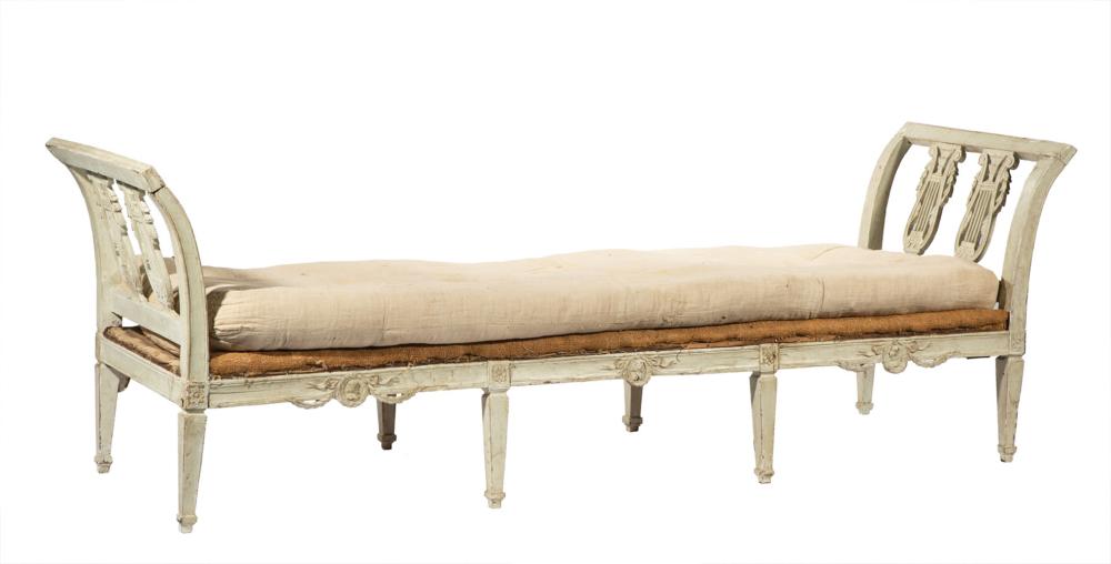 Appraisal: Neoclassical Carved and Painted Daybed th c outswept arms with