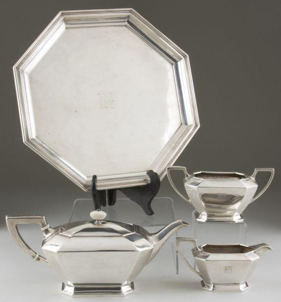 Appraisal: Art Deco Sterling Tea Service with Tray four piece service