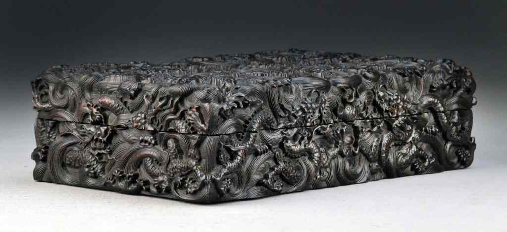 Appraisal: A Fine Chinese Zitan Wood Dragon Box CoverThe whole finely