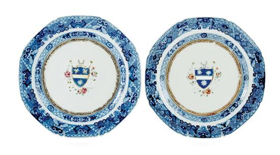 Appraisal: Pair Chinese Export Thwaite armorial plates circa shaped octagonal underglaze-blue