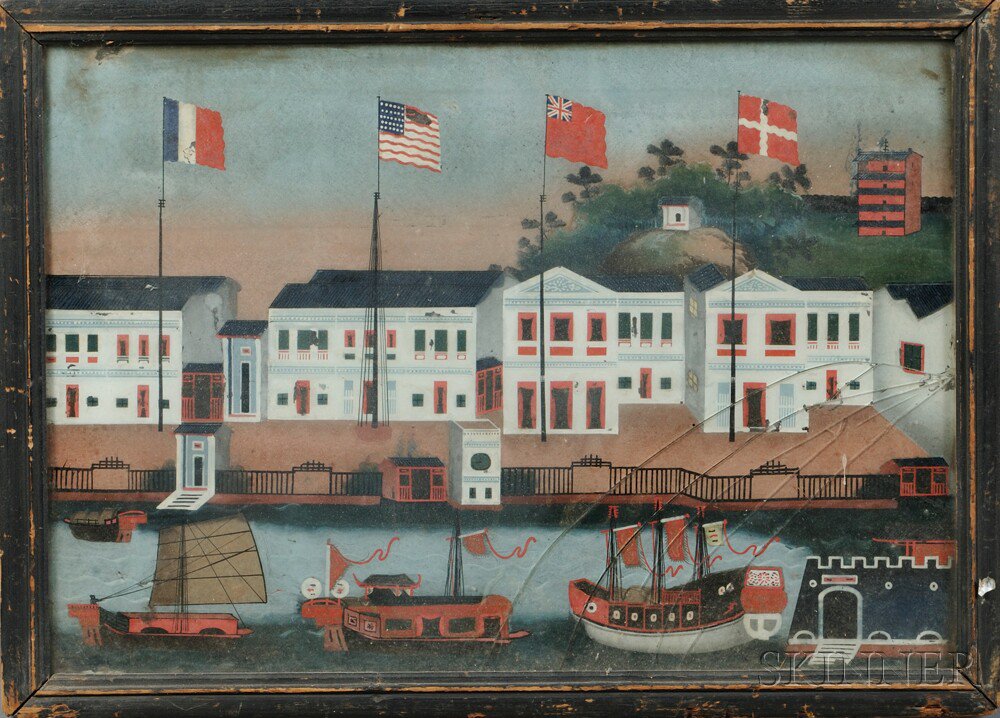 Appraisal: Reverse Glass Painting of the Hongs at Canton China for