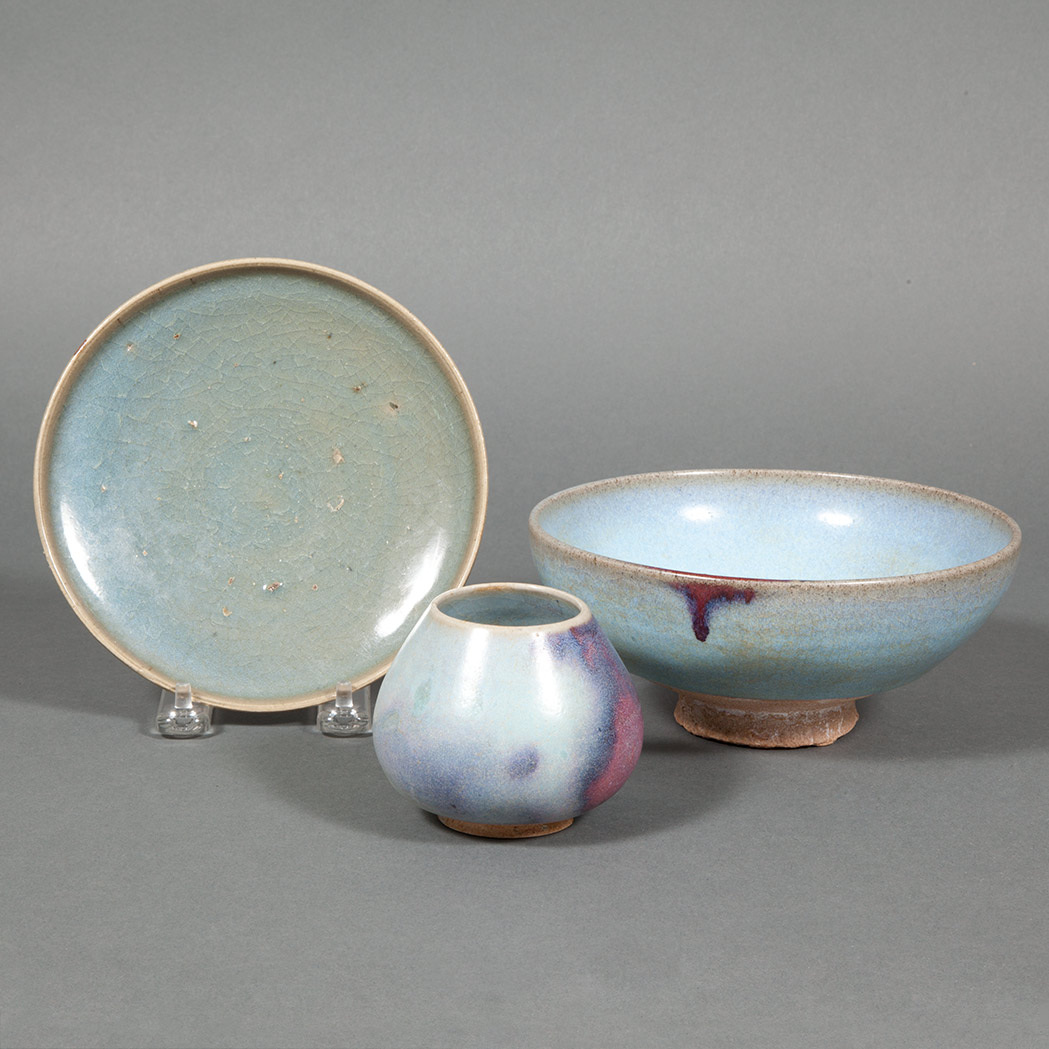 Appraisal: Group of Three Chinese Junyao Glazed Articles Comprising a shallow