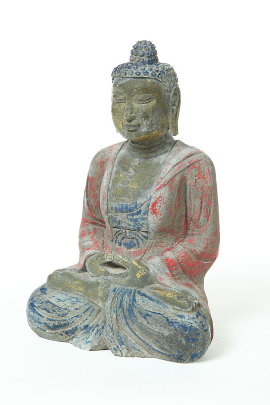 Appraisal: CARVED BUDDHA Asian late th century Seated stone Buddha with