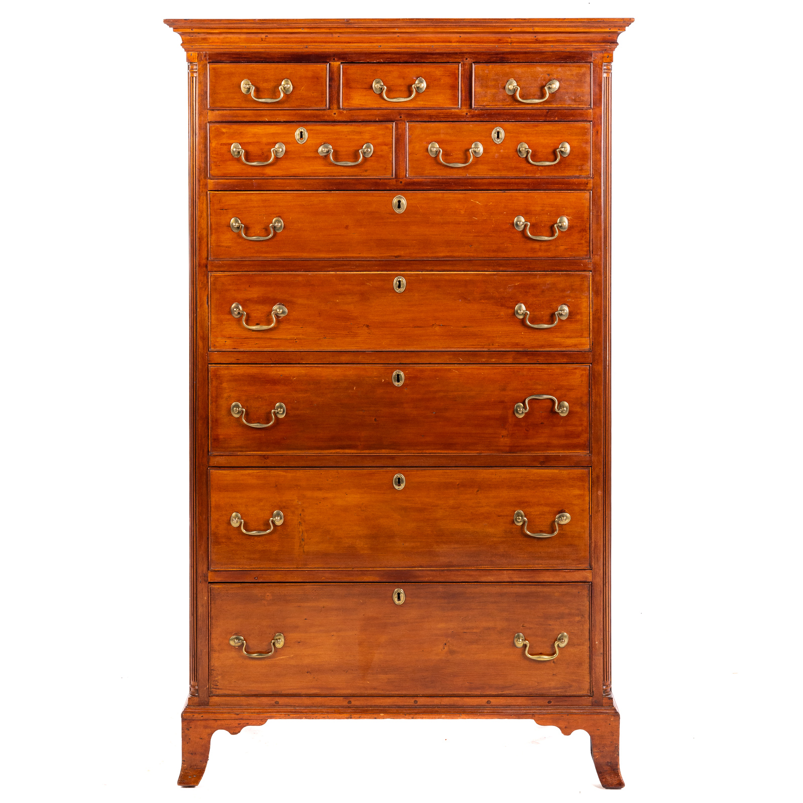 Appraisal: AMERICAN CHIPPENDALE WALNUT TALL CHEST Pennsylvania circa with half reeded