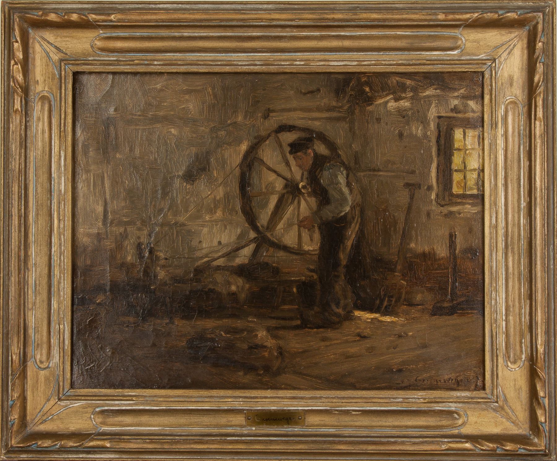 Appraisal: Adrianus Johannes Groenewegen Dutch - Man with Spinning Wheel Sgn