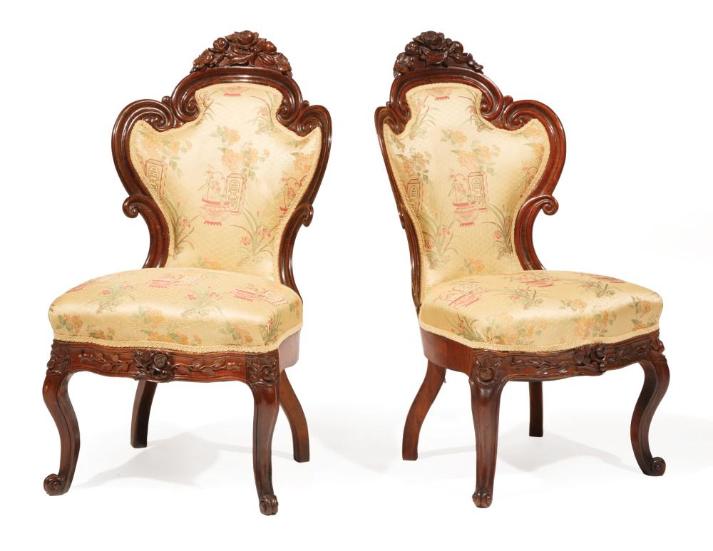 Appraisal: Pair of American Rococo Carved and Laminated Rosewood Side Chairs