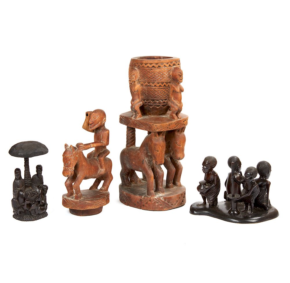 Appraisal: Large Dogon Wood Stoppers with Figures and donkeys Pair of