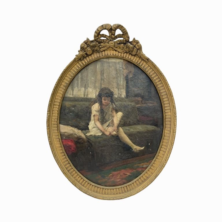 Appraisal: Antique Oval Oil on Canvas Antique painting artist unknown depicting