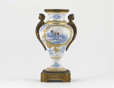 Appraisal: A S vres-style ormolu-mounted vase painted with two children playing