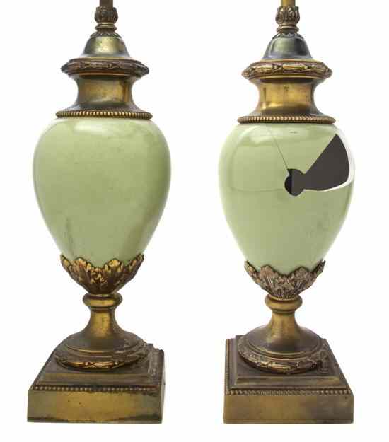 Appraisal: A Pair of Gilt Metal Mounted Ceramic Table Lamps each