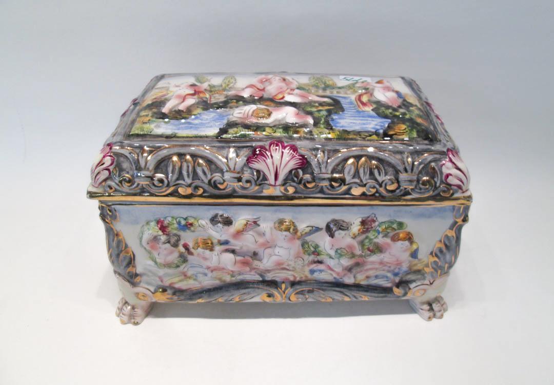 Appraisal: SIGNED CAPODIMONTE PORCELAIN JEWELRY BOX having hinged lid and decorated