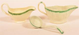 Appraisal: Three Pieces of Leeds Green Feather Edge Soft Paste China