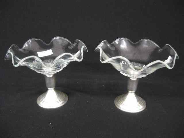 Appraisal: Pair of Sterling Silver Crystal Candy Dishes convert to candleholders