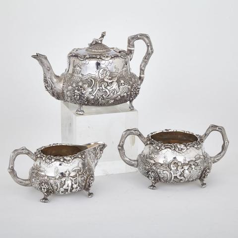 Appraisal: Victorian Silver Chinoiserie Tea Service Charles Gordon and Francis David